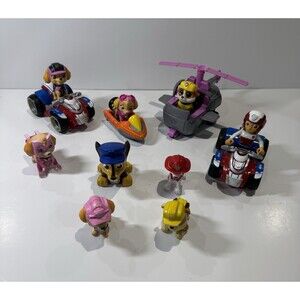 Paw Patrol Lot of 13 Figures Vehicles Toys Skye Ryder Marshall Rubble Spinmaster